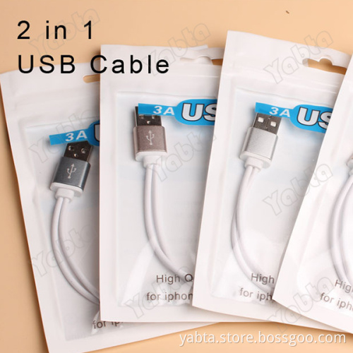Short Mini 22cm Aluminum 2 In 1 USB Charge Cable For Samsung Iphone